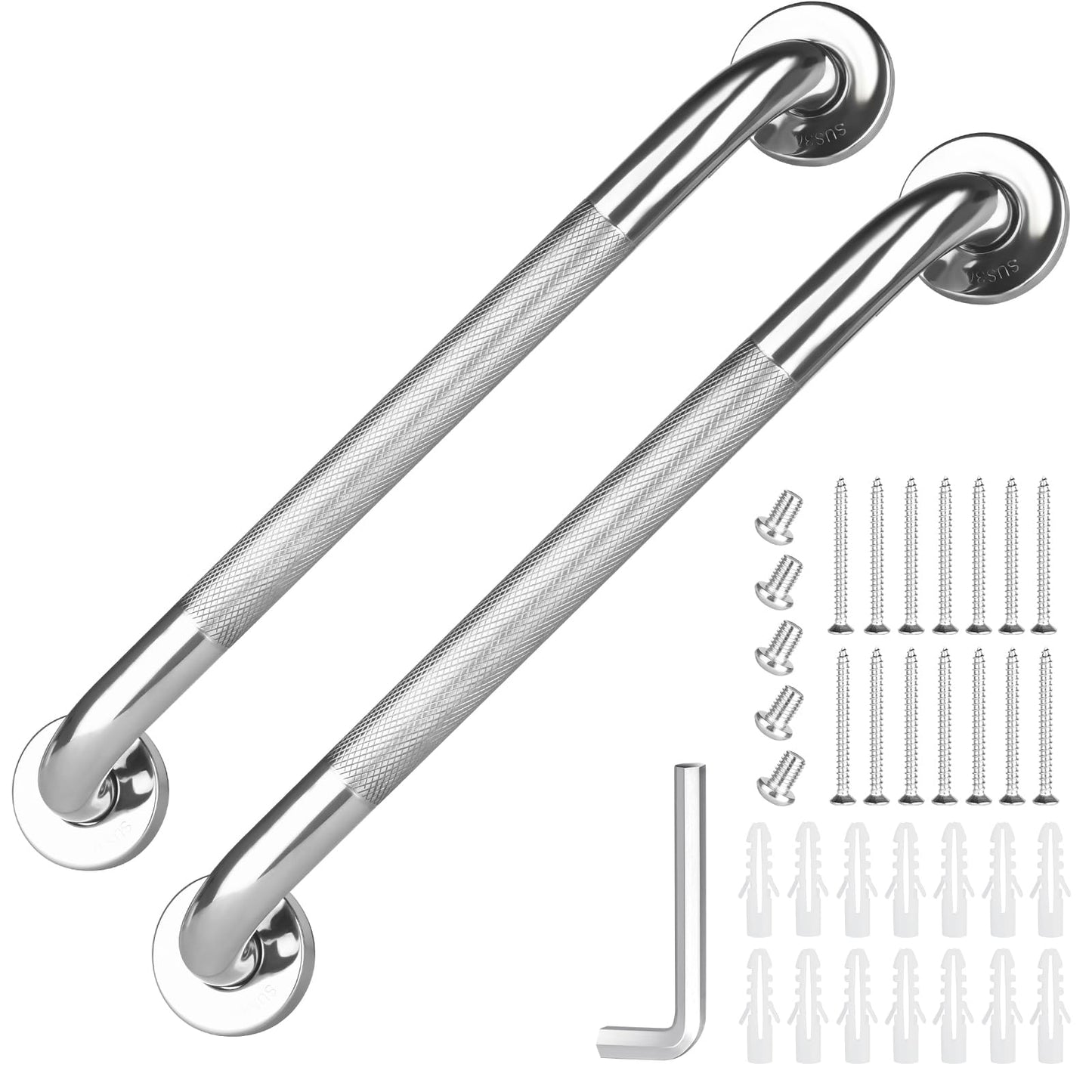 2 PCS Shower Grab Bar, 16 Inch Anti-Slip Bathroom Grab Bars Shower Handle, Chrome SUS 304 Stainless Steel Bath Safety Rail Support for Elderly, Injury, Pregnant