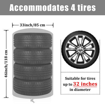 Tire Cover, Seasonal Tire Storage Bags Fits up to Diameter 32" Tires, Upgraded 600D Oxford Cloth Tire Covers for Outdoor Indoor, Waterproof Dust-Proof (Black)