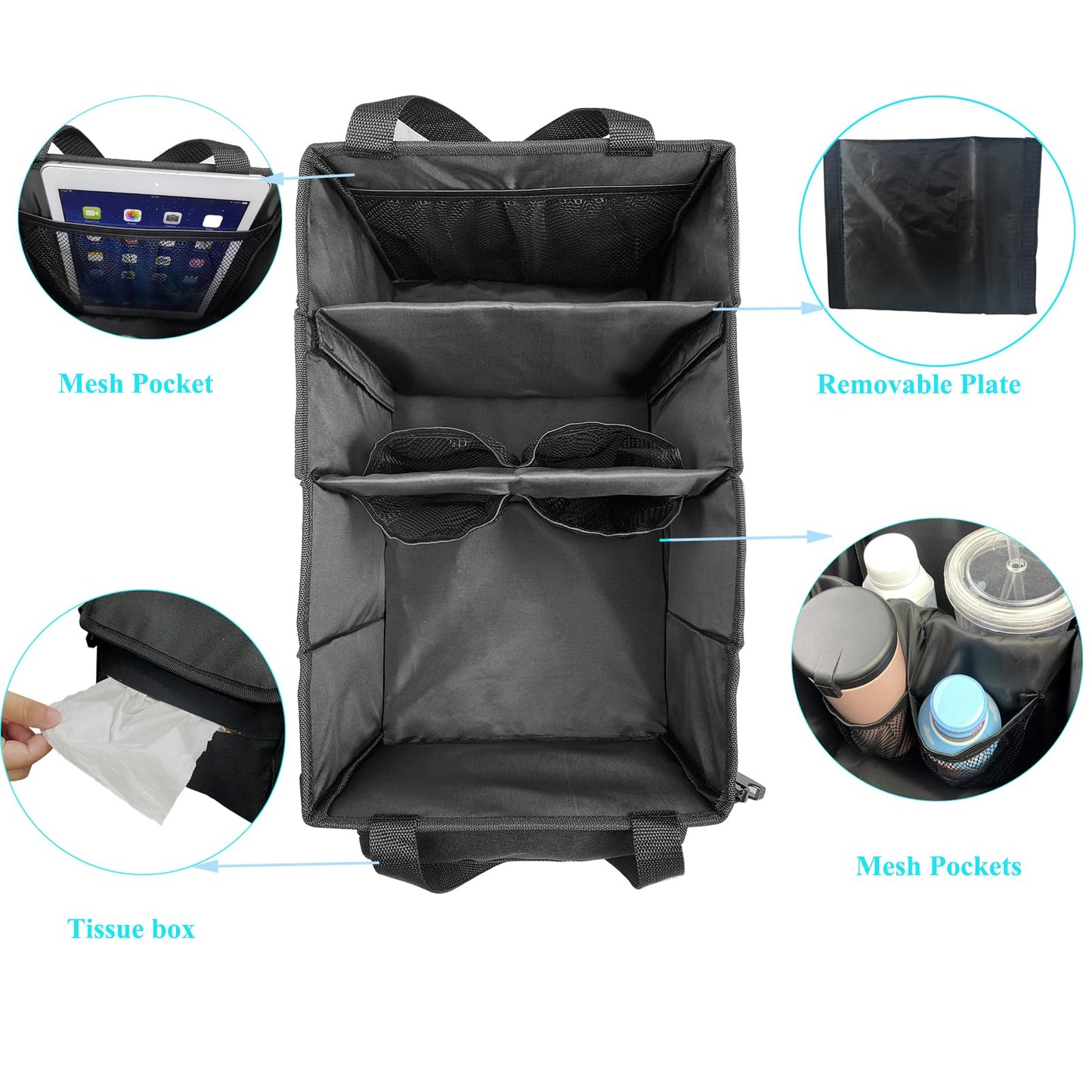 VOPQL Car Seat Organizer – Front & Backseat Tidy Organizer for Adults & Kids, Storage Bag Between Seats for Tissues, Maps, Books, Files, & Games – Fits All Trucks and Vehicles