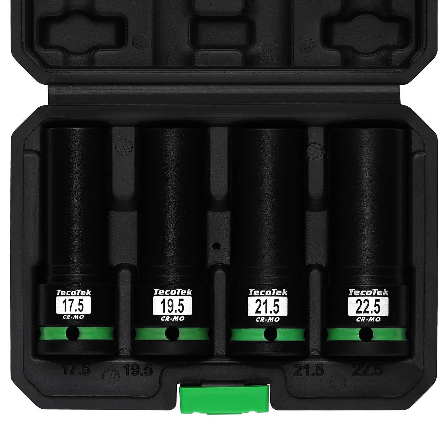 TecoTek 4PCS 1/2" Drive 1/2 Size Thin Wall Lug Nut Socket Set, Half Size Wheel Socket, 17.5mm, 19.5mm, 21.5mm, and 22.5mm, CR-MO, for Damaged, Swollen and Stuck Lug Nuts