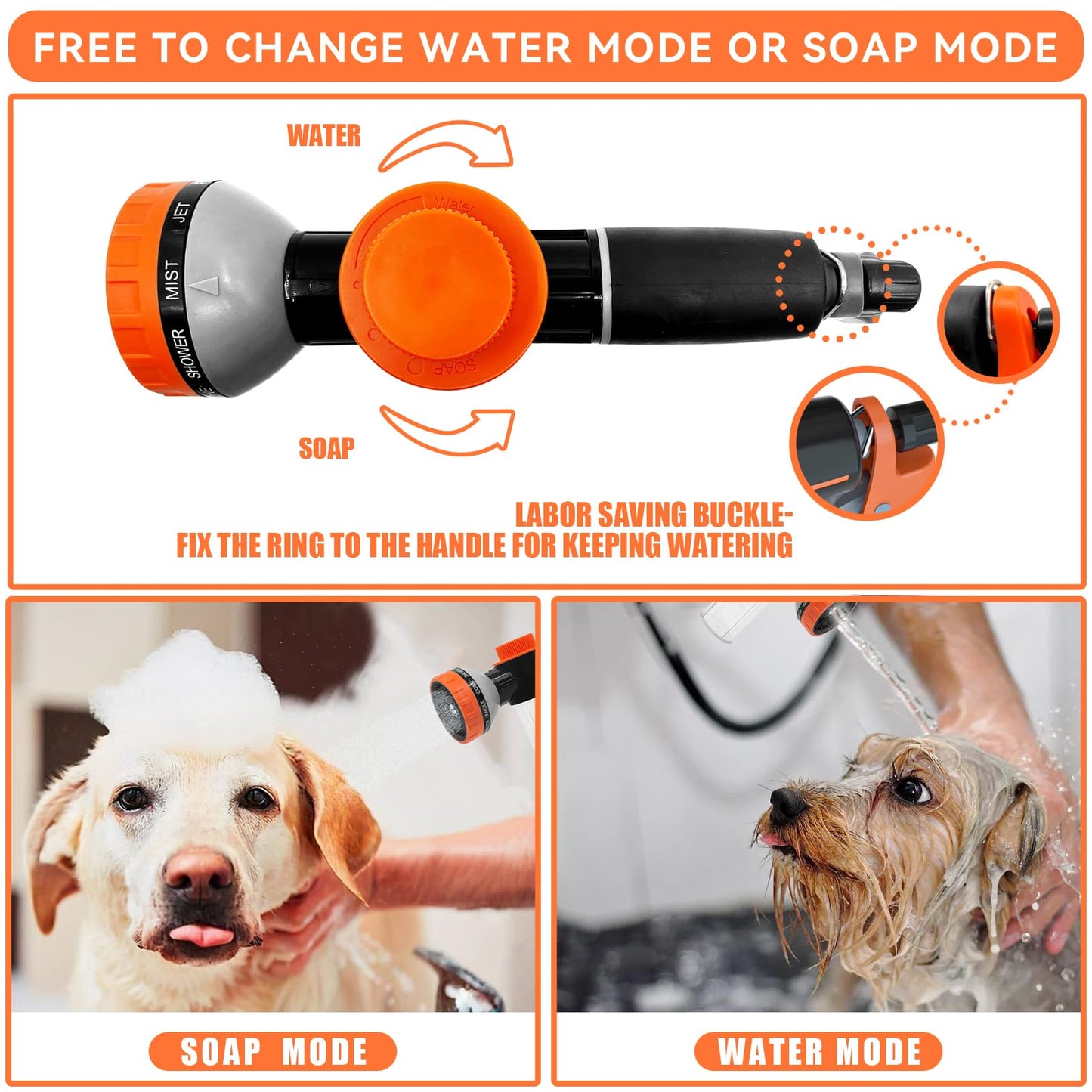 Upgrade Dog Washing Hose Attachment 10 Sprayer Pattern Outdoor, Garden Hose Nozzle with Soap Dispenser for Car Washing, Dog Shower Attachment with Brush for Pet Bathing, Pet Shampoo Hose Foam Sprayer