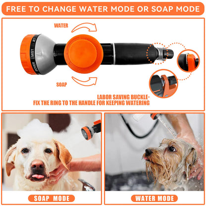 Upgrade Dog Washing Hose Attachment 10 Sprayer Pattern Outdoor, Garden Hose Nozzle with Soap Dispenser for Car Washing, Dog Shower Attachment with Brush for Pet Bathing, Pet Shampoo Hose Foam Sprayer