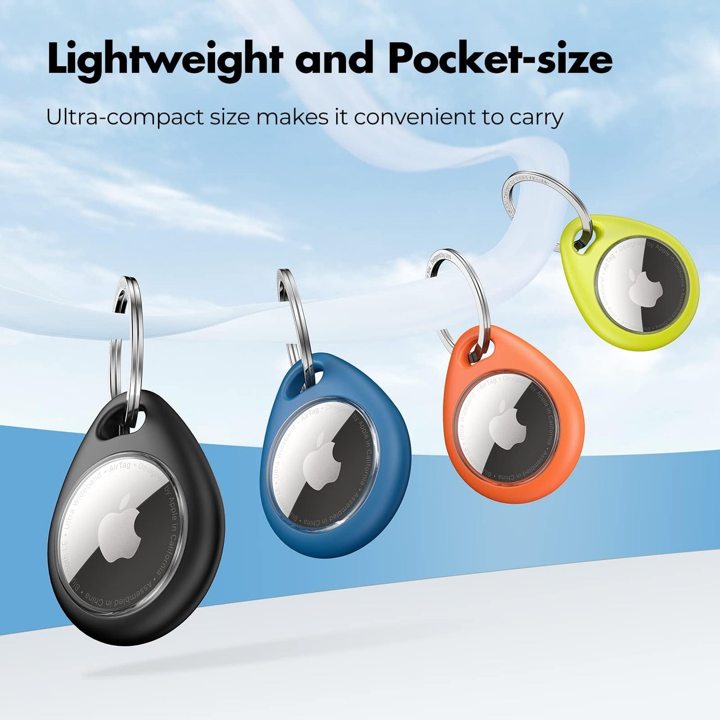 UNBREAKcable 4 Pack Ultra Secure Keychain Holder for Apple AirTag,Waterproof TPU Shell & Stainless Steel Ring [Durable Scratch-Resistant] [Easy Install] Protective Case for Key,Bag,Luggage,Pet Collar