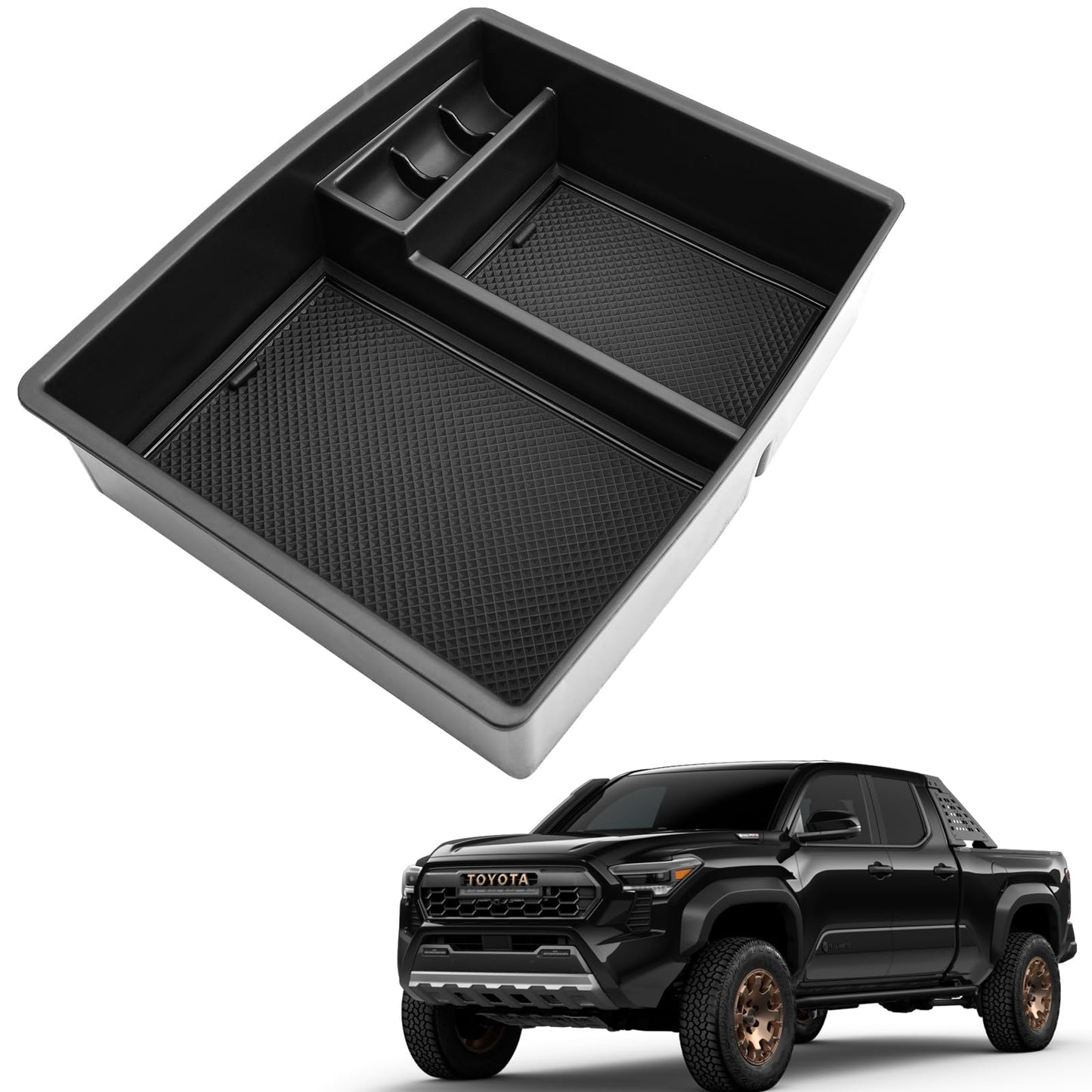 Coleya 2024 2025 2026 Tacoma Accessories Center Console Organizer for Toyota Tacoma (SR5/TRD Off-Road/TRD Sport/TRD Pro/Limited/Trailhunter) Durable ABS Plastic 2025 Tacoma Console Tray Insert (Black)