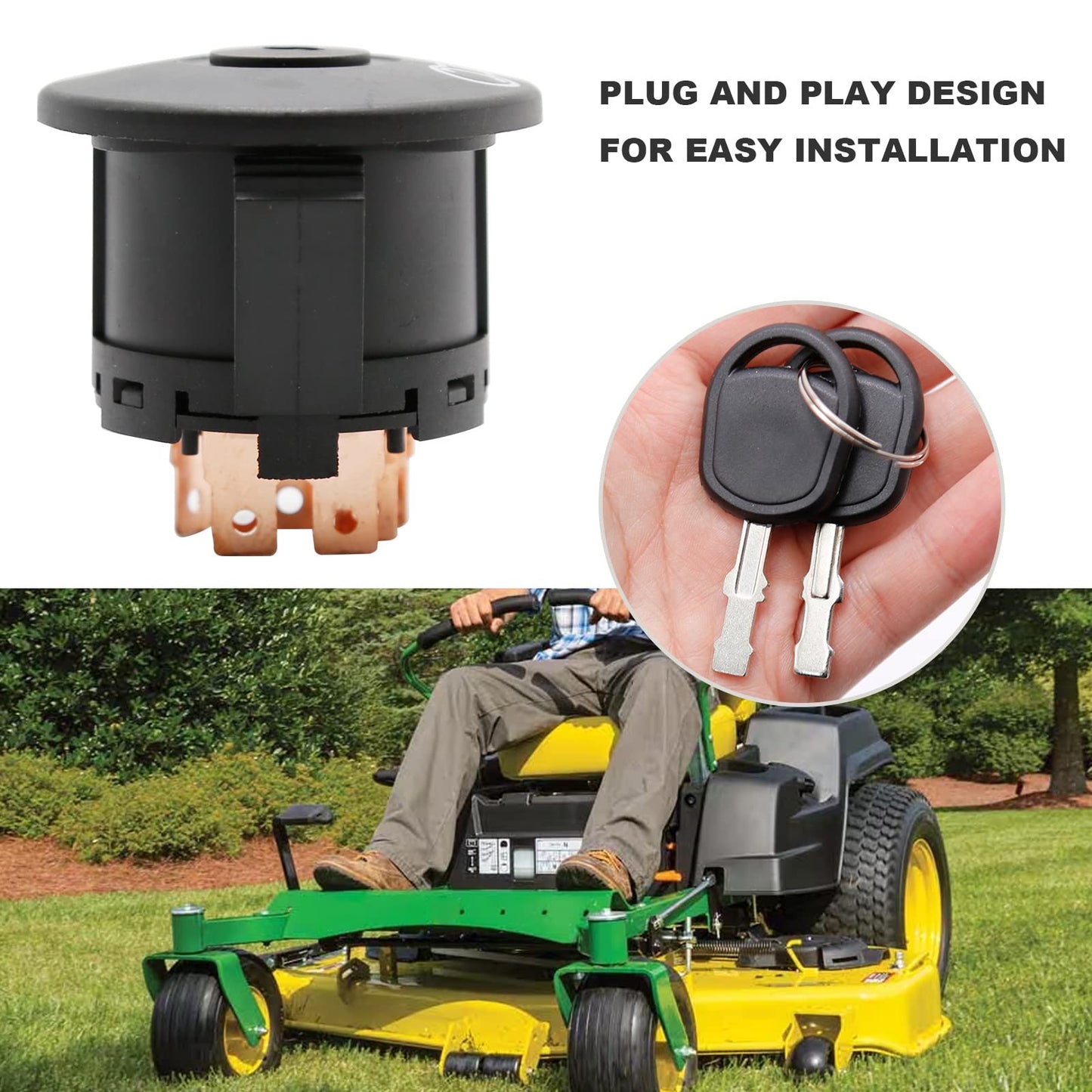 Aynaxcol GY20074 Starter Ignition Switch with Keys 7-Terminals Replacement for John Deere Series Tractors D100 D105 D110 D120 D125 D130 D140 D150 D155 D160 D170, Replace AM133597