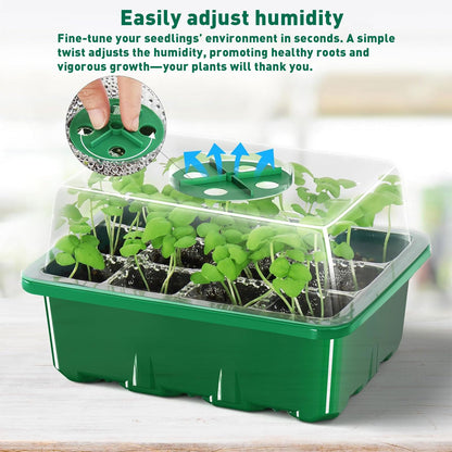 Seed Trays, 10 Pack Plant Seed Starter Tray with Humidity Domes, 120 Cells Total + Planting Tools & Labels, Reusable Indoor Seedling Germination Kit