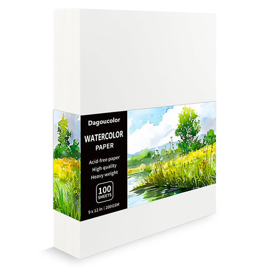 DagouColor Watercolor Paper, 9" x 12", 200GSM, 100 Pcs Bulk Water Color Paper, Art Supplies for Artists Adults Boys Girls Students, Painting, Drawing, Mixed Media