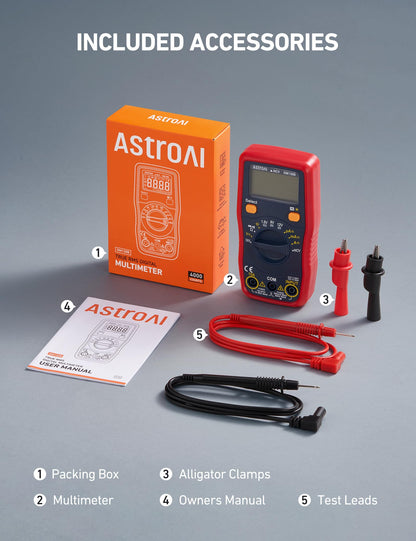 AstroAI Digital Multimeter 4000, Auto Range NCV Detector, Multimeter Tester with Volt Amp Ohm, Multi Meters Measures AC/DC Voltage, Current, Resistance, Continuity, Capacitance, Diodes and Batteries