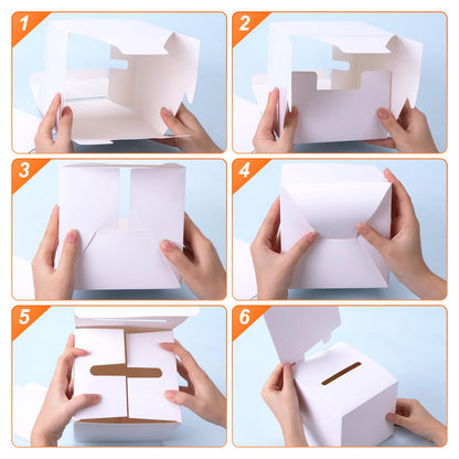 12 Pcs Ballot Box Raffle Donation Box for Fundraising, 6 X 6 X 6 Inch Cardboard Raffle Ticket Box with Slot Suggestion Box Removable Header for Collecting Business Card Voting (White)