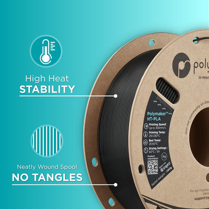 Polymaker HT-PLA Filament 1.75mm Black, High Temp PLA for 3D Printing, Heat Stable up to 150°C, Easy to Print, Works with Most FDM Printers, 1kg Spool