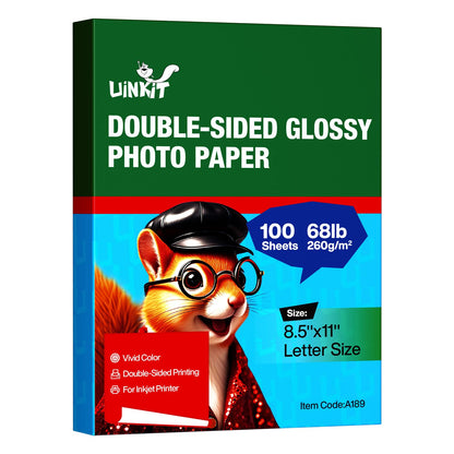 Uinkit Thick Photo Paper Glossy Double Sided 100 Sheets 8.5x11 Heavyweight 68lb 260gsm Inkjet Both Sides Printable 11.8mil A4 Letter size Flyer Bulk Pack 8.5 x 11 Card paper postcard postal A189