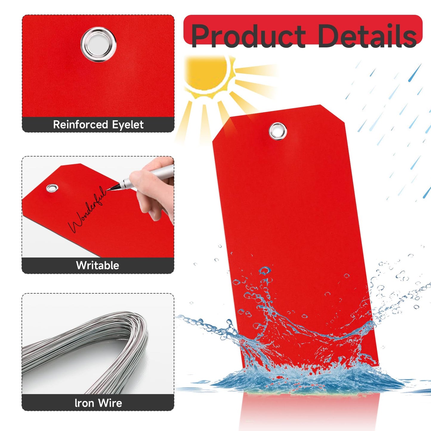 XUWAIDSGN 100Pcs Yellow Plastic Shipping Tags, 4 3/4" x 2 3/8", Writable, Durable, Waterproof (100, Red, 6 1/4" x 3 1/8")