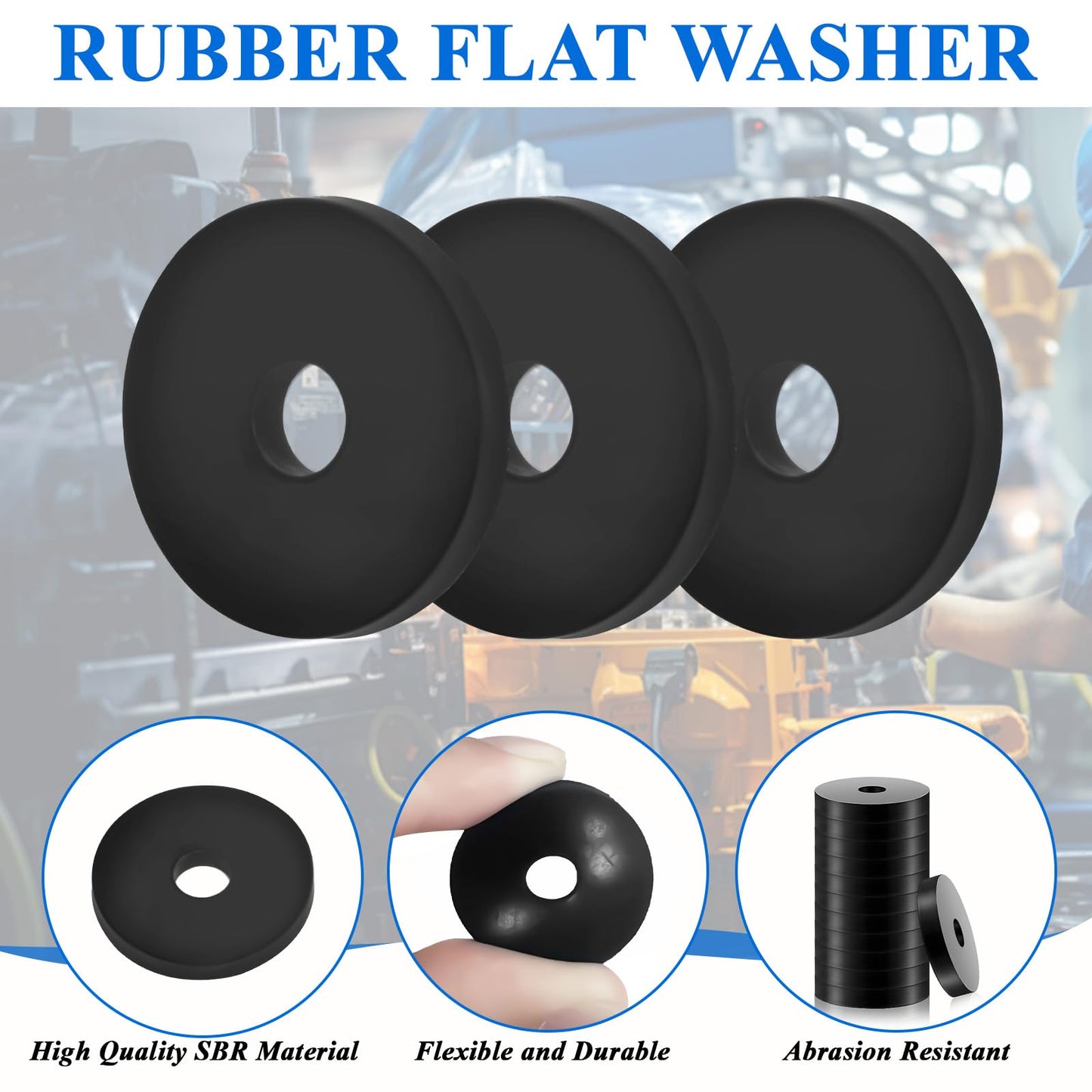 Supkiir 200Pack Rubber Flat Washers 1” OD x 1/4” ID x 1/8” Thickness, Heavy Duty Abrasion Resistant Black Faucet Washers Spacer for Automotive Construction Electronics Marine Plumbing