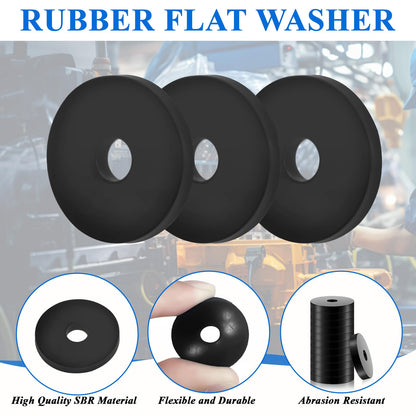 Supkiir 200Pack Rubber Flat Washers 1” OD x 1/4” ID x 1/8” Thickness, Heavy Duty Abrasion Resistant Black Faucet Washers Spacer for Automotive Construction Electronics Marine Plumbing