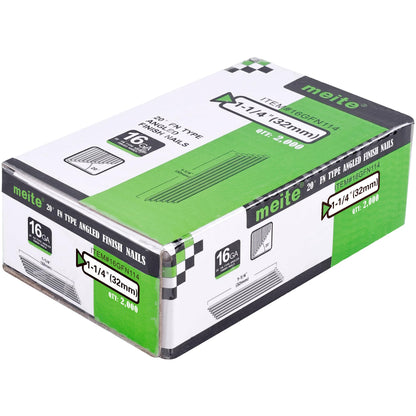 meite 16 Gauge Angled Finish Nails 1-1/4-Inch 32MM 20-Degree Galvanized Finishing Nails for Electric/Pneumatic Nailer Guns - Perfect for Window Trim, Cabinet Building and DIY Projects (2,000 PCS)