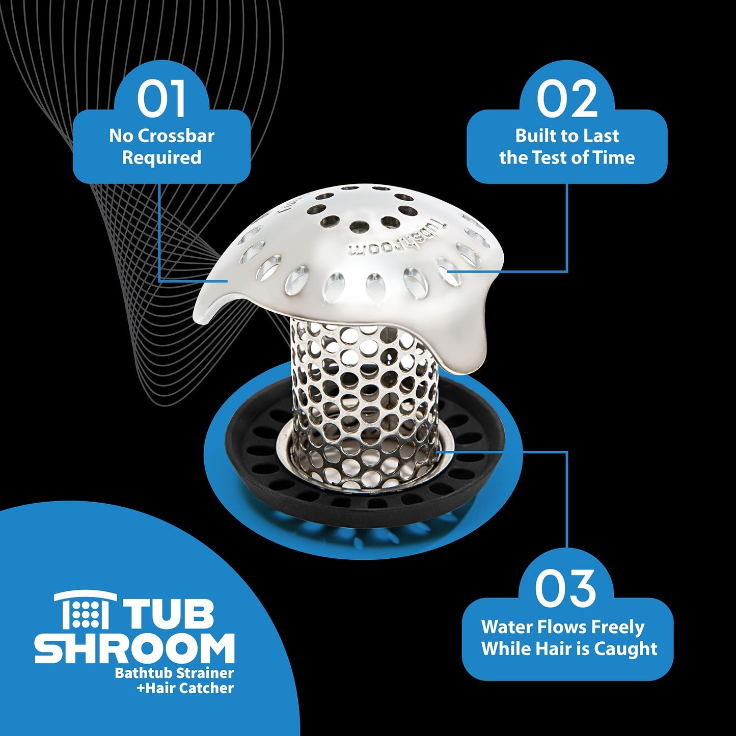 TubShroom Ultra Revolutionary Bath Tub Drain Protector Hair Catcher/Strainer/Snare Stainless Steel, 1-Pack, Silver