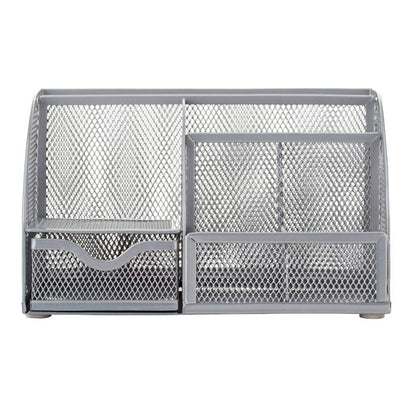 Annova Mesh Desk Organizer Office with 7 Compartments + Drawer/Desk Tidy Candy/Pen Holder/Multifunctional Organizer (silver)