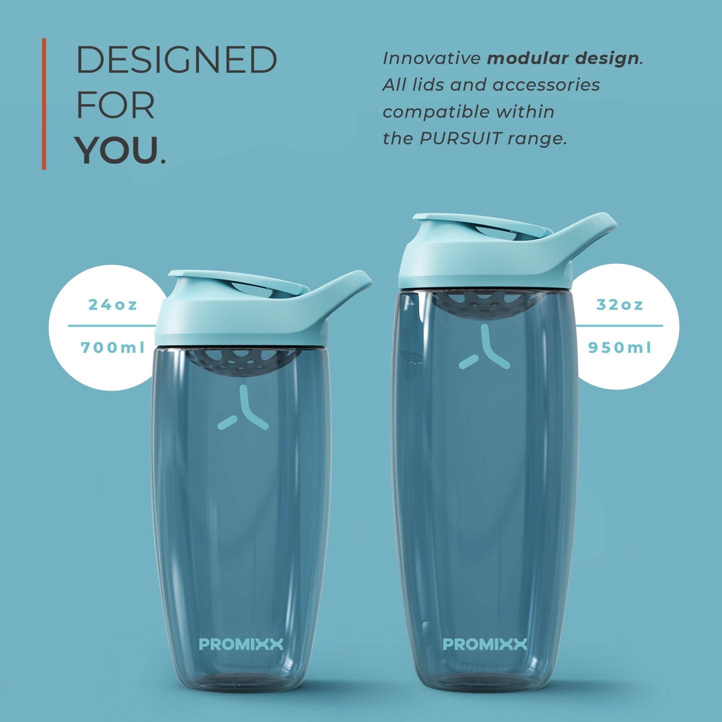 Promixx PURSUIT Protein Shaker Bottle – Premium Sports Shaker Bottles for Protein Mixes and Supplement Shakes – Easy Clean, Durable, Protein Shaker Cup 2-Pack, Midnight Blue+Coral