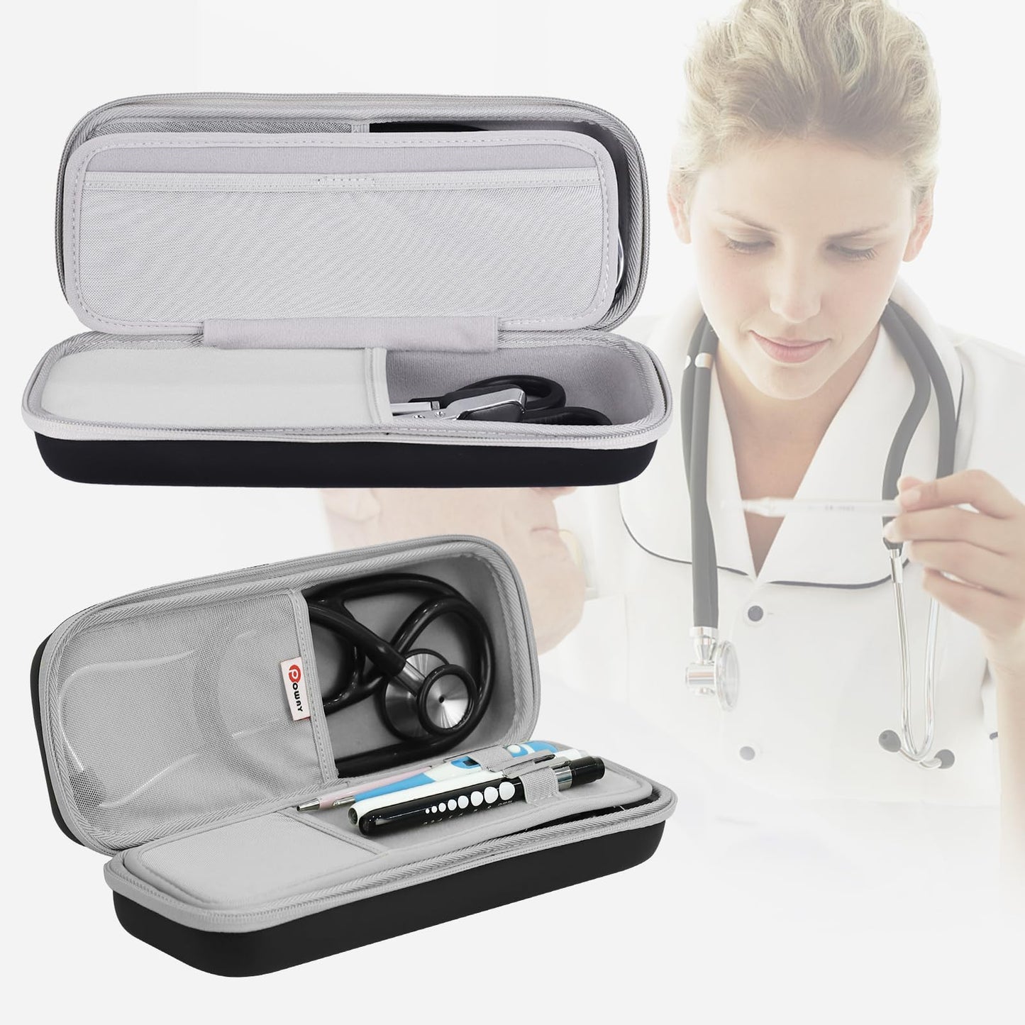 Upgarded Stethoscope Case, Stethoscope Carry Case Compatible for 3M Littmann Classic III/Cardiology IV/Lightweight II S.E. MDF Acoustica Stethoscope and Other Nurse Accessories (PU Black)