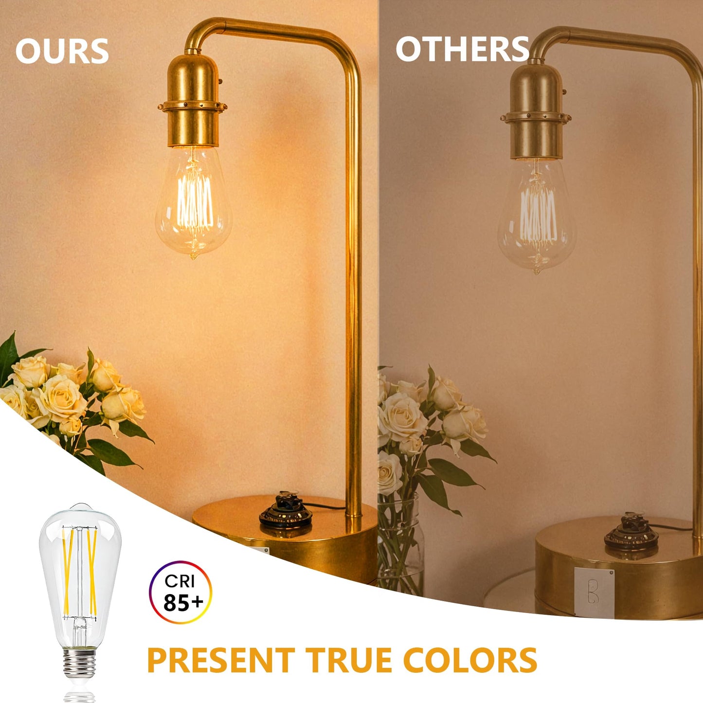 Vintage Edison Bulbs, 60 watt Equivalent, Non-Dimmable, High Brightness Warm White 2700K, 6W,ST58 Antique LED Filament Bulbs with 85+ CRI, E26 Medium Base Led Lights for Bedroom（6 Pack）