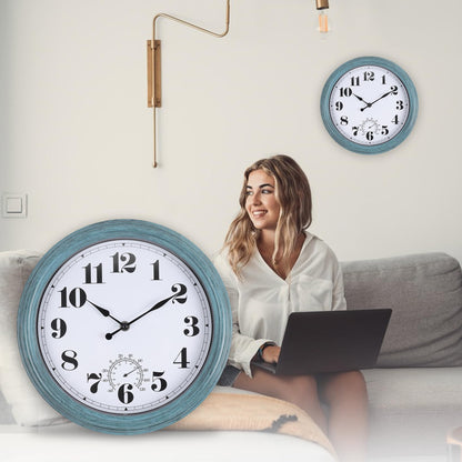 Aurowit Outdoor Wall Clock with Thermometer 12 Inch Waterproof Outdoor Clocks Battery Operated Wall Clock Dark Black Non Ticking for Patio Pool (Green, 12 Inch)