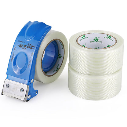 BOMEI PACK Strapping Tape 2Inch with Dispenser, Mono Fiberglass Reinforced Packing Tape with String for Shipping, 3Rolls x 5.5Mil x 35Yds, Total 105Yds