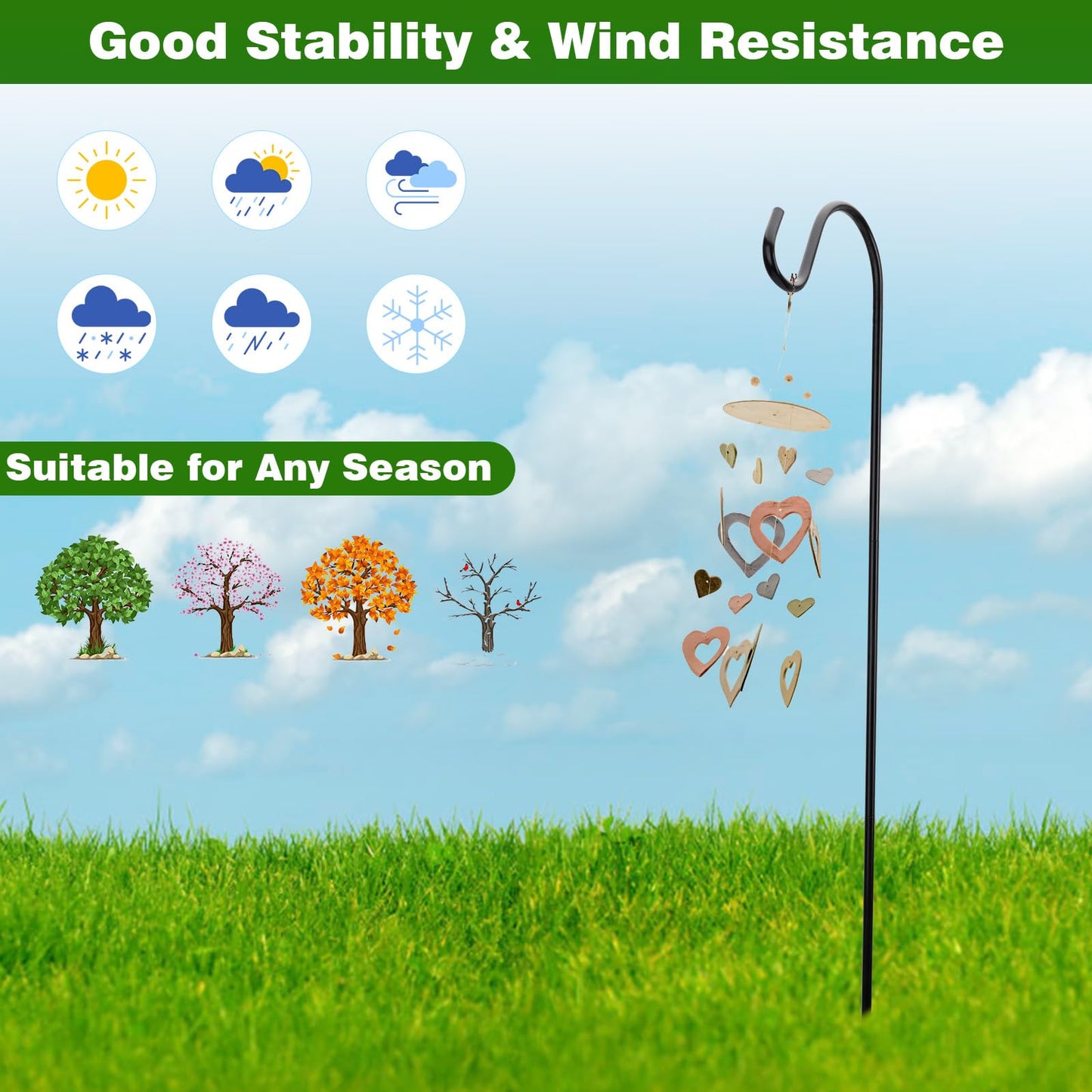 4 Pack Shepherd Hook, Bird Feeders Outdoor Hanging, Heavy-Duty Metal Plant Hanger Stand, 16.5 to 32 inch Adjustable Garden Holder for Hanging Birdhouses, Flower Pots, Lanterns, Wedding Decor ect
