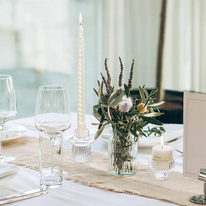 Toptime Candlestick Holders Set of 6, Ribbed Glass Taper Candle Holders, Reversible Clear Tealight & Candle Stick Candle Holder Vintage Crystal Tapered Candlestick for Wedding Dinner Party Festival