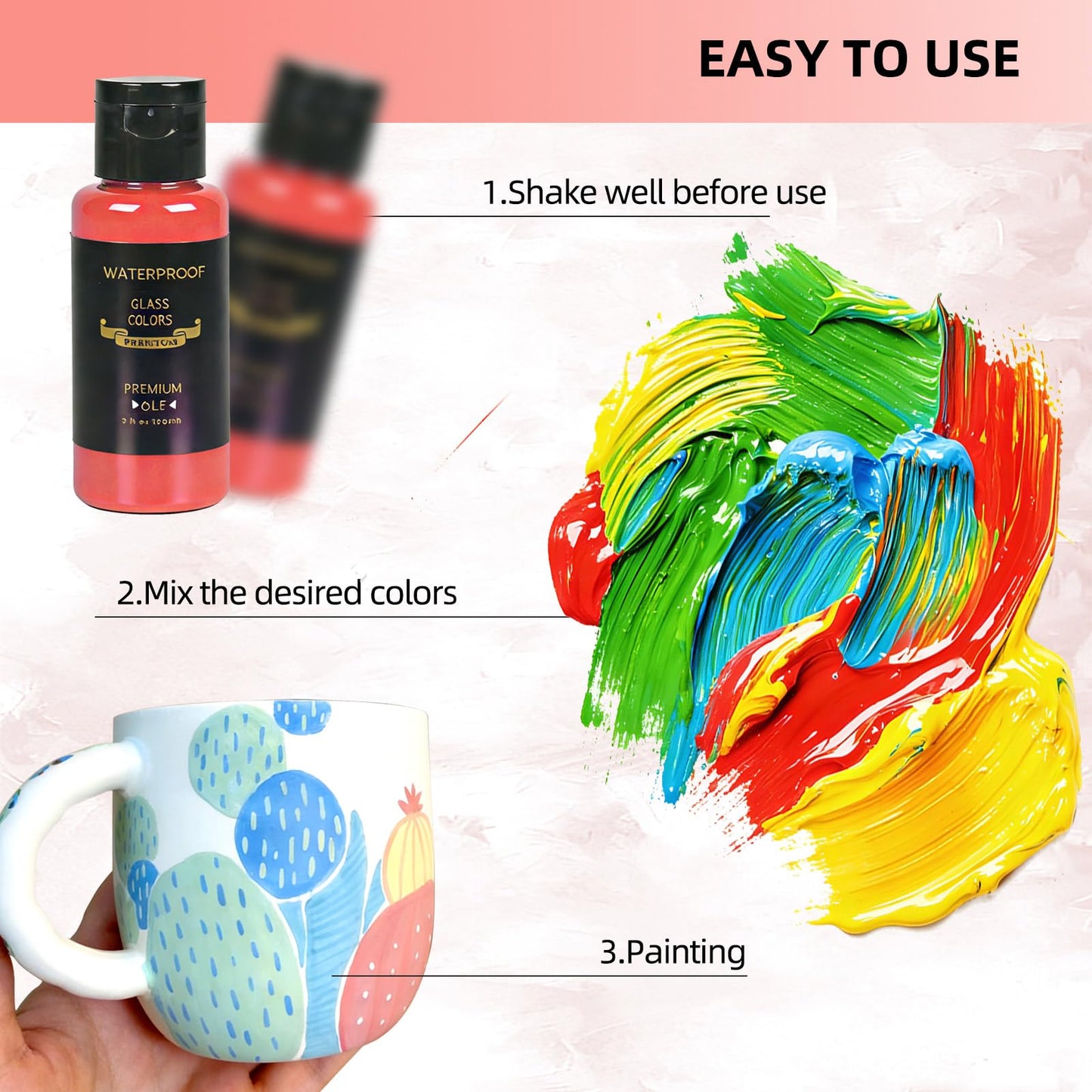 Colorful Stain Glass Paint Set with 6 Brushes, 1 Palette, 14 Colors Waterproof Permanent Glass Painting Kit for Arts on Wine Glasses,Bottle and Windows