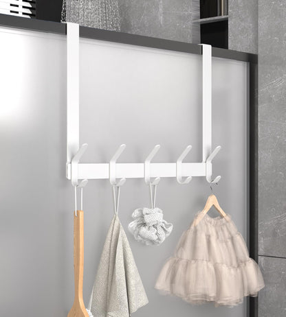 KitchLife Long Over Door Hooks Hanger with 15.75" Extended Arms, Fits 1-3/4" Thick Doors, J40C, 1 Pack Double-Hook, Thickened Bathroom Towel Rack Organization with Screws, Glossy White