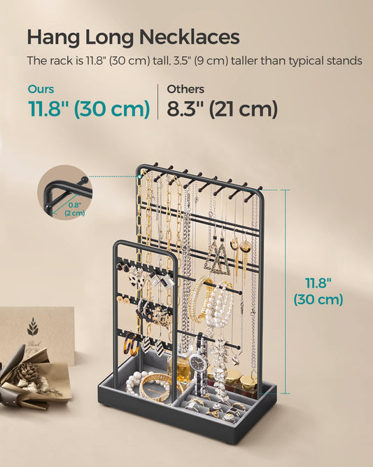 SONGMICS Jewelry Holder, Jewelry Organizer, Jewelry Display Stand with Metal Frame, Ink Black UJJS021B01