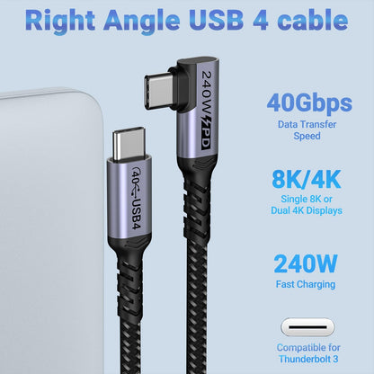 SUMPK Short USB 4 Cable Right Angle [1.5FT 2 Packs], 240W Fast Charging with High Speed 40Gbps Data Transfer and 8K Video Display