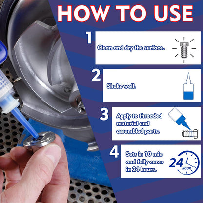 Thread Lock Blue and Red 50 ML*2, Threadlocker Medium & High Strength, Thread Locker for Nuts, Bolts, Fasteners, Metals, Against Losening and Leakage