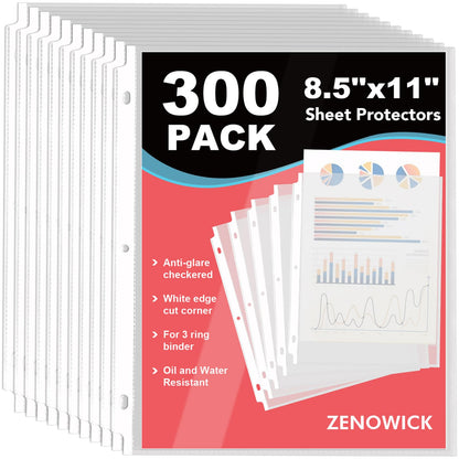 300 Pack Sheet Protectors 8.5 x 11 inch Page Protectors for 3 Ring Binder Non-Glare , Plastic Clear Sheet Protectors for Document, Paper