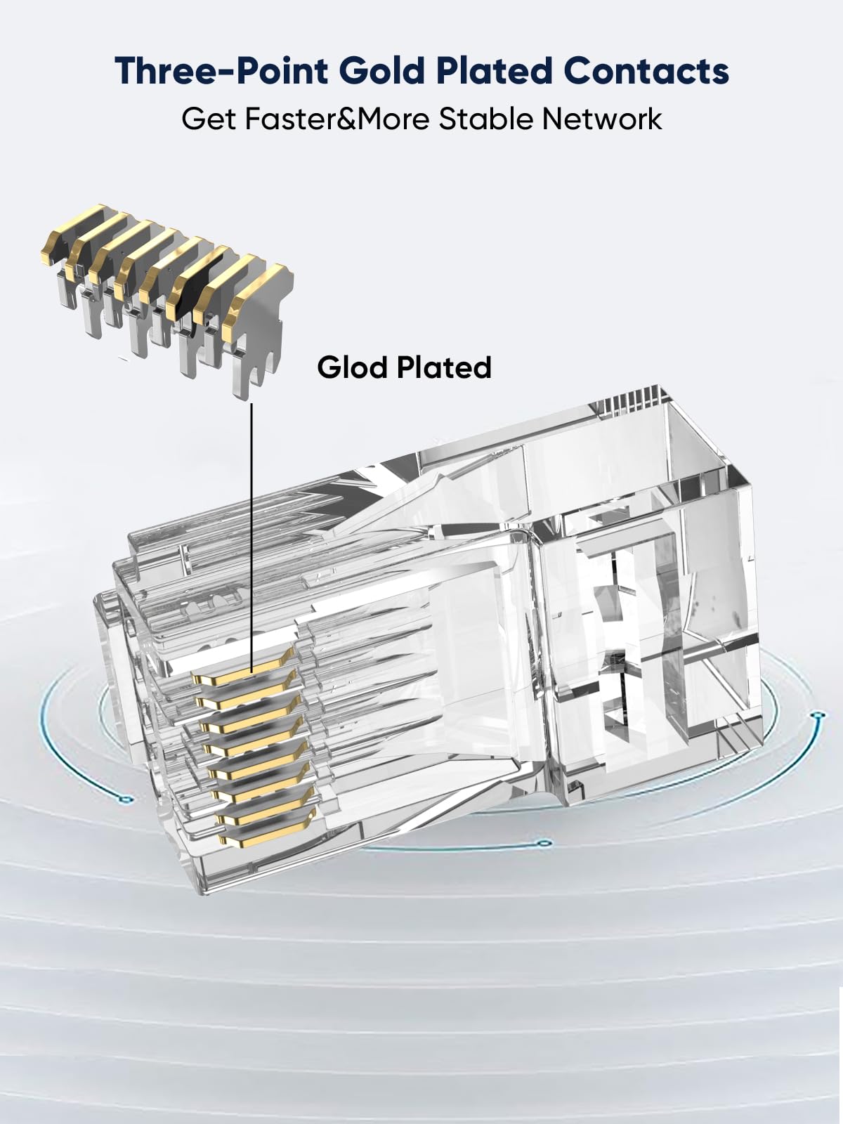 CableCreation RJ45 Pass Through Connectors, 100-Pack Cat6/Cat5e Gold Plated Modular Plug Unshielded Crimp Connector for Solid or Stranded UTP Ethernet Cable