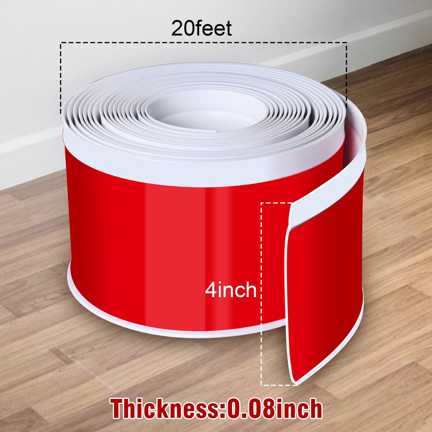 Vinyl Baseboard Molding Trim 4 Inch x 20 Feet Peel and Stick Baseboard Protector Trim Flexible PVC Cove Base Moulding Self-Adhesive Tape for Garage Bathroom Cabinet Floor Walls, White