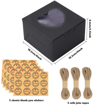 Gbateri 50 PCS Small Bakery Boxes with Window 4x4x2.5 Inch - Mini Cake Boxes- 4 Inch Cookie Pastry Boxes - Small Treat Box - Dessert Box for Cupcakes Donuts Strawberries Muffins (Black)
