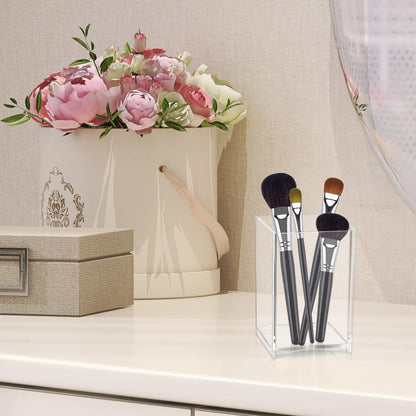 RUITENG 9 Pack Acrylic Pen Holder, Clear Pencil Organizer for Desk, Makeup Brush Storage, Small Desktop Bookmark Holders for Classroom, Home, Office Stationery (Square)