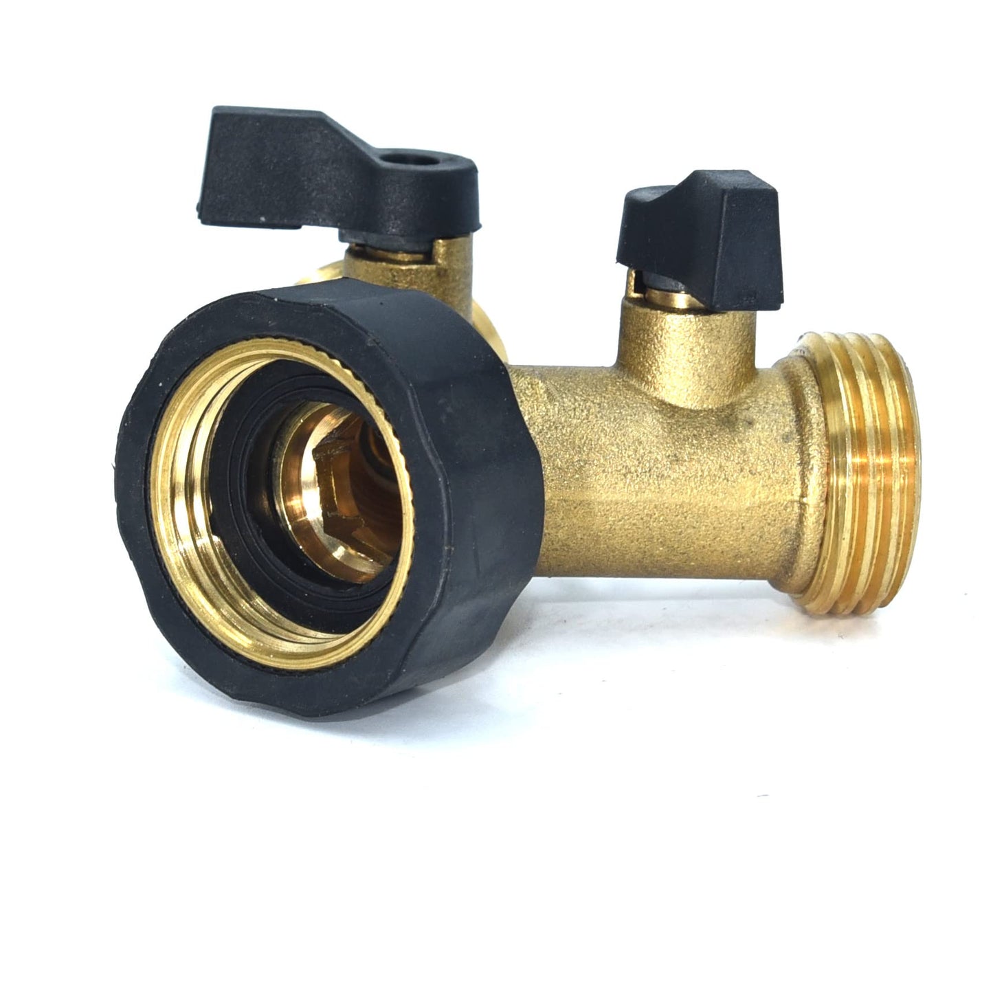 2 Way Garden Hose Connector Tap Splitter for Lawn and Garden - Outlet With 2 Valves, Spigot Adapter (Brass)