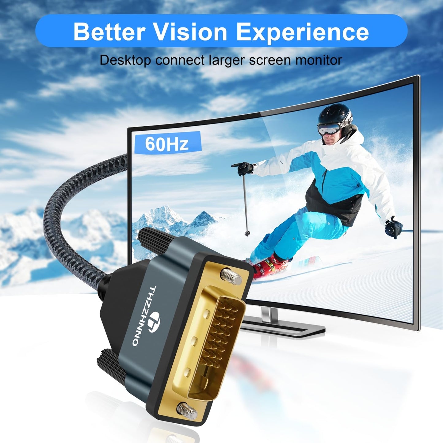 Thzzhnno DVI to DVI Cable 15FT/5M, Gold-Plated & Braided Male DVI-D 24+1 to DVI Cable Support High Resolution 1080P 2560x1600 for Gaming, DVD, Laptop, HDTV