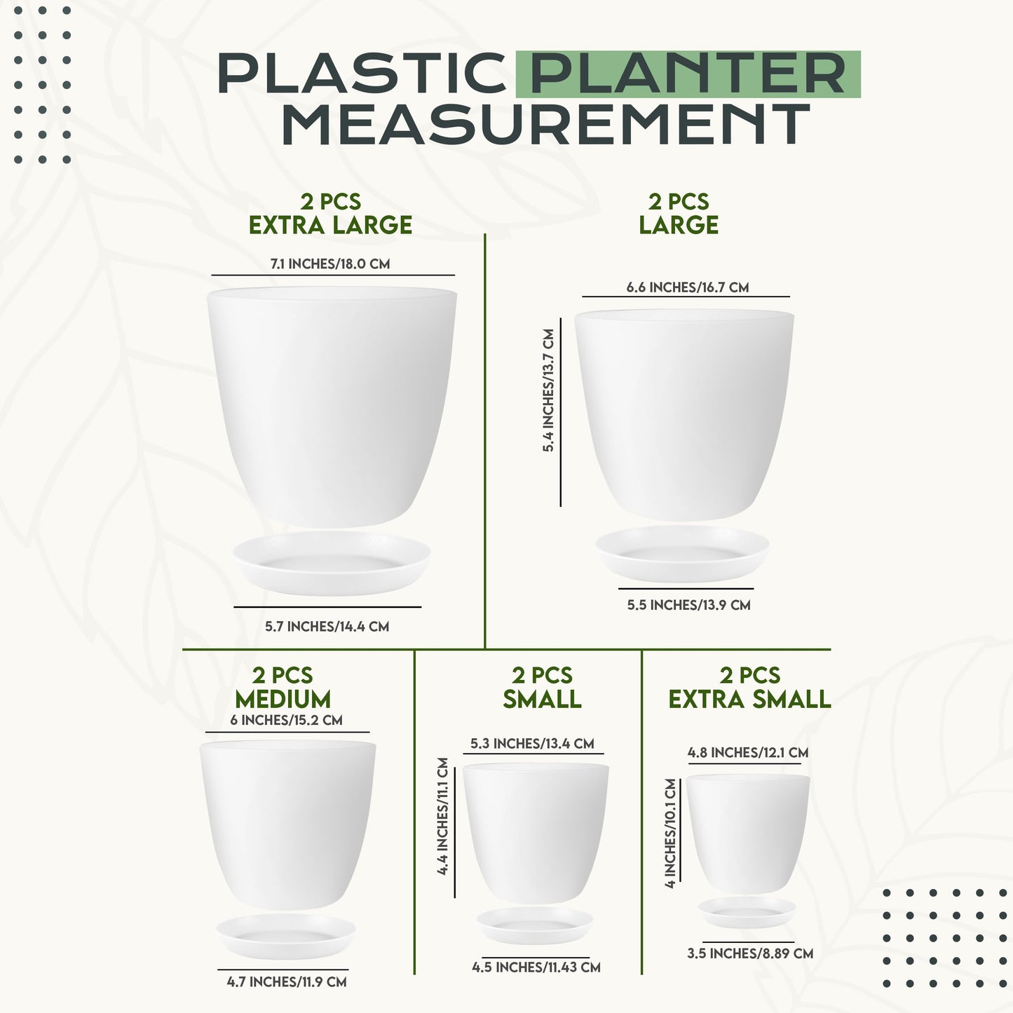 Utopia Home Pack of 10 - Plastic Plant Pots - Planters for Indoor Plants Saucer Tray - Nursery Pots Indoor with Drainage Holes,Succulent Pot (White)