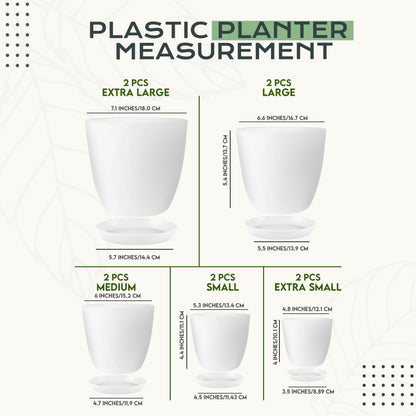 Utopia Home Pack of 10 - Plastic Plant Pots - Planters for Indoor Plants Saucer Tray - Nursery Pots Indoor with Drainage Holes,Succulent Pot (White)