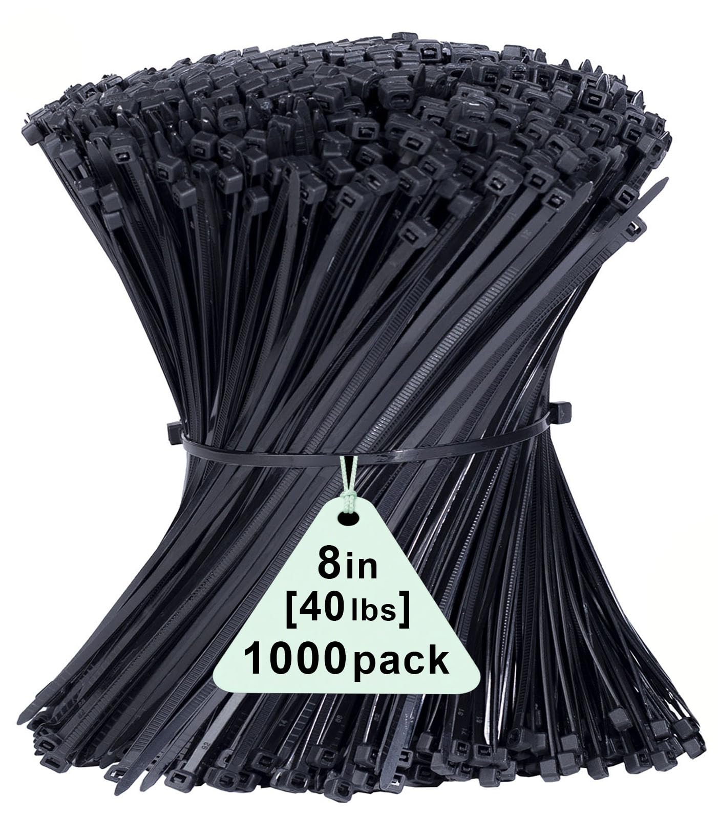 1000 Pack Zip Ties, 8 inch Cable Ties Black, Long Plastic Tie Wraps, Tensile Strength 40lbs, Cable Management Self-Locking Heavy Duty Nylon Wire Ties UV Resistant for Outdoor and Indoor