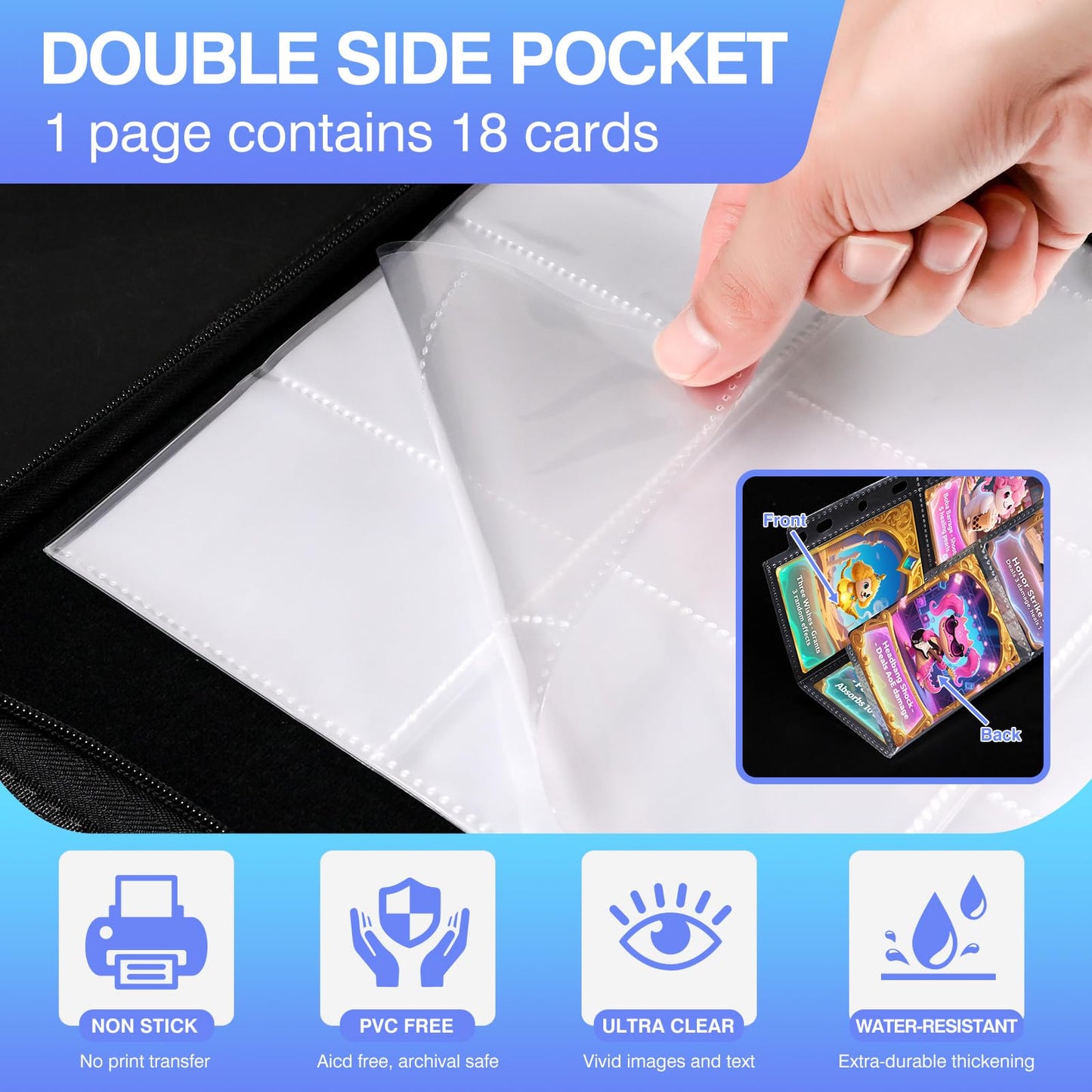 60 Pack 1080 Pockets Binder Card Sleeves Double-Sided 9 Pocket Trading Card Pages for 3 Ring Binder, Clear Plastic Pages Sleeves for Sport Cards, Business Cards, Game Cards, Photos