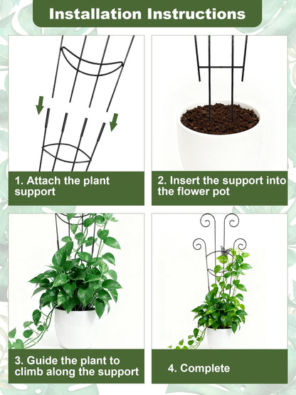 4 Pcs Butterfly Plant Trellis for Climbing Plants Indoor, 76cm Expandable Garden Metal Trellis for Potted Plants Outdoor, Houseplant Climber Support for Ivy Pothos Monstera Hoya Flower (Black)