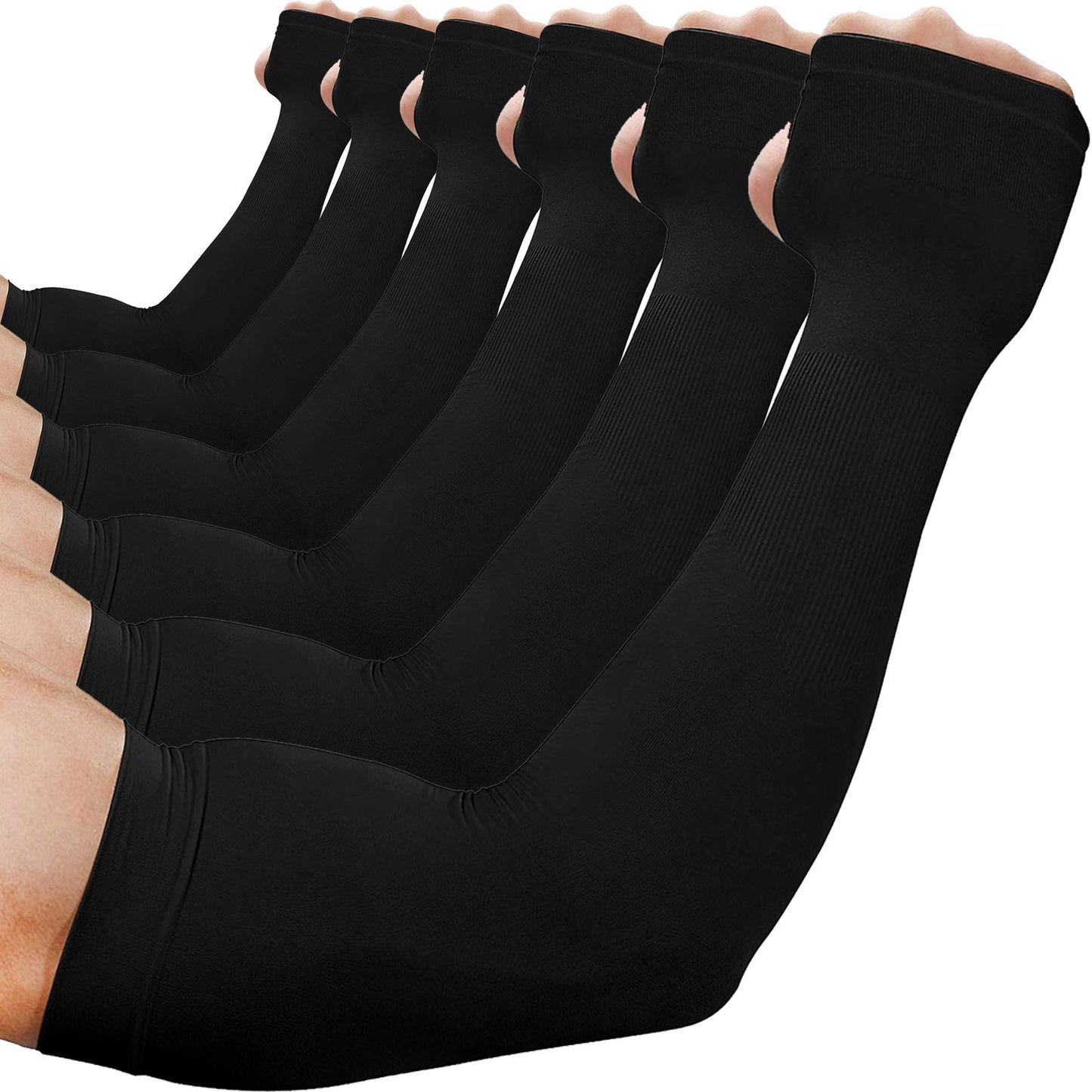Beister 6 Pairs Cooling Arm Sleeves, UV Protection, Women Men Summer Outdoor Sunblock Arm Cover with Thumb Hole