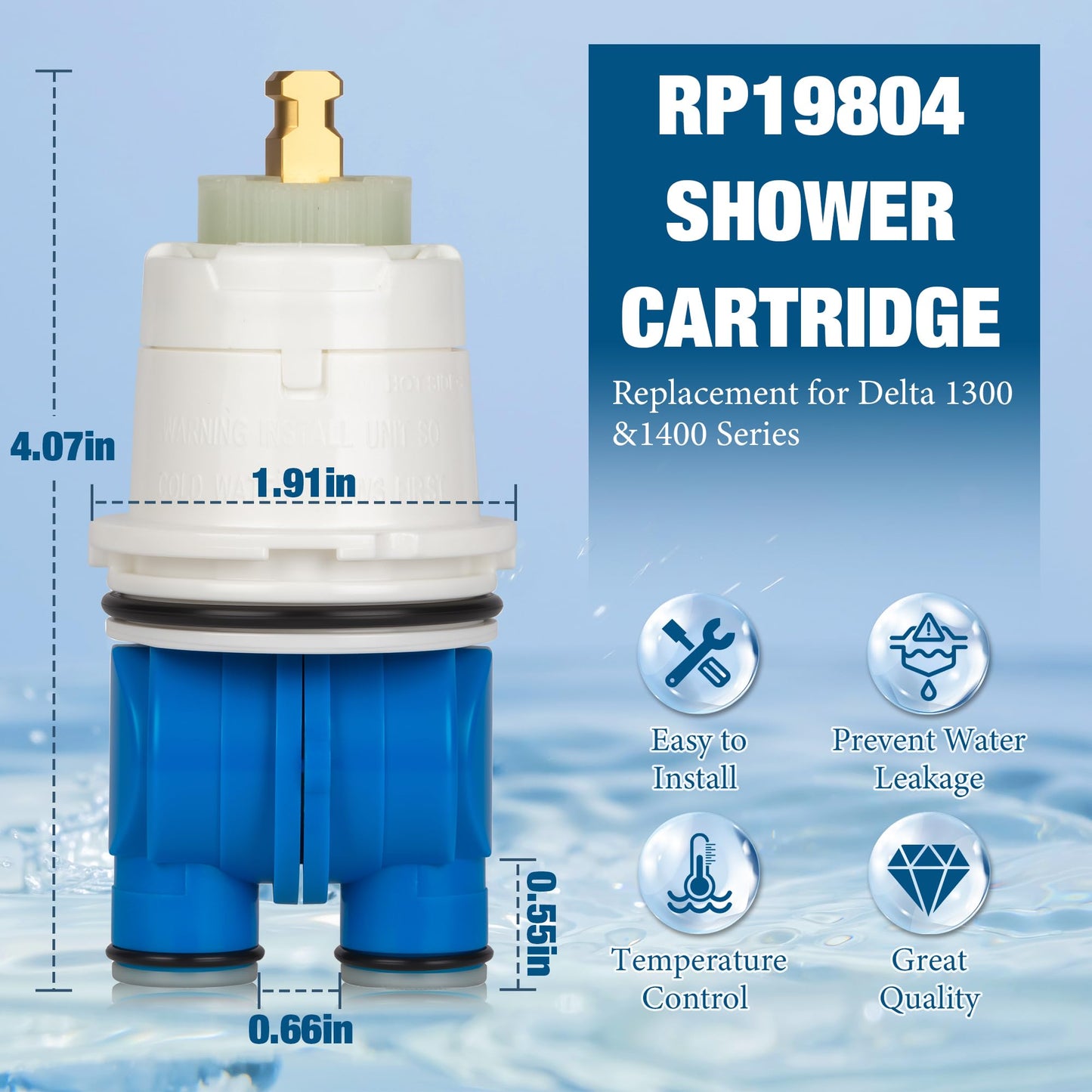 RP19804 Shower Cartridge Assembly Replacement for Delta 1300/1400 Series Tub/Shower Valves Fits,Single Handle Pressure Balance Valve Cartridge,Fits for Delta Select Monitor Valves (Blue 1993-2007)