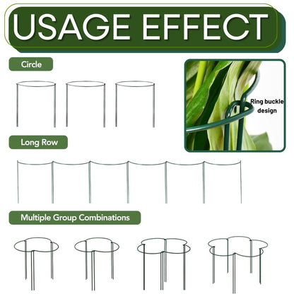 8 Pack Half Round Plant Support for Indoor Outdoor - 15.7", Durable Metal Plant Support Rings with Cuttable Plant Ties to Hold Up Plants Peony, Tomatoes, Hydrangea, Rose