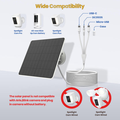 FlexSolar 1 Pack 6W Solar Panel for Security Camera Outdoor, 5V USB Solar Charger Compatible with Rechargeable Battery Powered Cam, Camera with IP67 Waterproof, 9.8ft Cable, 360° Adjustable Bracket