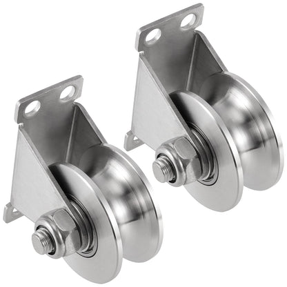2 Pcs 2 Inch U Groove Wheel, Stainless Steel Groove Wheel Pulley, Heavy Duty U Groove Caster for Wire Rope Rail, DIY, Load Capacity 840 Lb